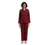 GLOBAL Femme Pyjama Flanelle Manches Long Ensembles de Pyjama Coton Chemises de Nuit Bouton Chaleureux Vêtements de Nuit Confortable Carreaux Rouges S