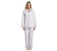GLOBAL Femme Pyjama Flanelle Manches Long Ensembles de Pyjama Coton Chemises de Nuit Bouton Chaleureux Vêtements de Nuit Confortable