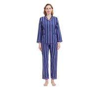 GLOBAL Femme Pyjama Flanelle Manches Long Ensembles de Pyjama Coton Chemises de Nuit Bouton Chaleureux Vêtements de Nuit Confortable Blau XXL