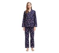 GLOBAL Femme Pyjama Flanelle Manches Long Ensembles de Pyjama Coton Chemises de Nuit Bouton Chaleureux Vêtements de Nuit Confortable Bleu,Cannes de Bonbon de Noël M
