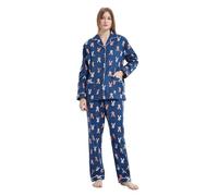 GLOBAL Femme Pyjama Flanelle Manches Long Ensembles de Pyjama Coton Chemises de Nuit Bouton Chaleureux Vêtements de Nuit Confortable,Lapin Bleu,S