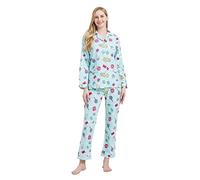 GLOBAL Femme Pyjama Flanelle Manches Long |Ensembles de Pyjama Coton |Chemises de Nuit Bouton | Chaleureux Vêtements de Nuit Confortable Vert,Dessert XXL