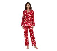 GLOBAL Femme Pyjama Flanelle Manches Long Ensembles de Pyjama Coton Chemises de Nuit Bouton Chaleureux Vêtements de Nuit Confortable Biscuits de Noël Gingerbread Man M