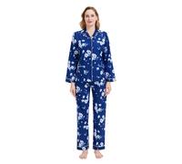 GLOBAL Femme Pyjama Flanelle Manches Long Ensembles de Pyjama Coton Chemises de Nuit Bouton Chaleureux Vêtements de Nuit Confortable Blau XXL