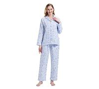 GLOBAL Femme Pyjama Flanelle Manches Long |Ensembles de Pyjama Coton |Chemises de Nuit Bouton | Chaleureux Vêtements de Nuit Confortable Bleu, Mouton XXL
