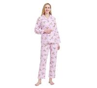 GLOBAL Femme Pyjama Flanelle Manches Long |Ensembles de Pyjama Coton |Chemises de Nuit Bouton | Chaleureux Vêtements de Nuit Confortable Rose, Paresseux S