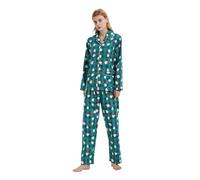 GLOBAL Femme Pyjama Flanelle Manches Long Ensembles de Pyjama Coton Chemises de Nuit Bouton Chaleureux Vêtements de Nuit Confortable,Bonhomme de Neige Vert,XL