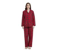GLOBAL Femme Pyjama Flanelle Manches Long |Ensembles de Pyjama Coton |Chemises de Nuit Bouton | Chaleureux Vêtements de Nuit Confortable Rouge/Blanc/Noir, Grille XXL