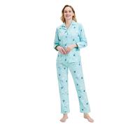 GLOBAL Femme Pyjama Flanelle Manches Long Ensembles de Pyjama Coton Chemises de Nuit Bouton Chaleureux Vêtements de Nuit Confortable Grün M