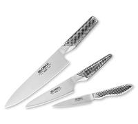 Global G-2338 - Ensemble de 3 couteaux de cuisine avec couteau de chef, utilitaire et couteau d'office