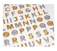 Global Gift 95 Autocollants réutilisables - Relief 3D - Alphabet et Chiffres - Paillettes dorées et argentées