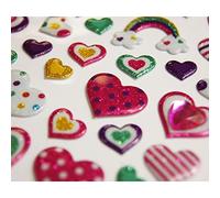 Global Gift Autocollants réutilisables - Relief 3D - Coeurs à Motifs - Paillettes