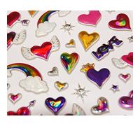 Global Gift Autocollants réutilisables - Relief 3D - Coeurs - Holographique