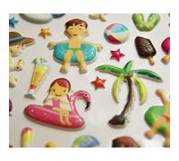 Global Gift Autocollants réutilisables - Relief 3D - Piscine et Plage - Paillettes