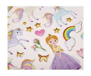 Global Gift Scène à décorer pour Enfants - Princesse & Licornes - Stickers Puffies