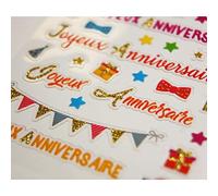 Global Gift Stickers - 'Joyeux Anniversaire' - Couleur et Paillettes - 1,8 cm