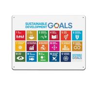 Global Goals Poster Metal Signs Retro Educational 12x8 Inch | Easy world improvement plan displayed on classic metal sign for offices