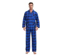 GLOBAL Homme Pyjama Flanelle Ensembles de Pyjama Homme Coton Vêtements de Nuit Haut Deux Pièces Chaud Pyjama Sets Boutonnés à Manches Longues Loungewear Carreaux Bleu/Noir 3XL