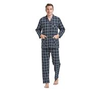 GLOBAL Homme Pyjama Flanelle Ensembles de Pyjama Homme Coton Vêtements de Nuit Haut Deux Pièces Chaud Pyjama Sets Boutonnés à Manches Longues Loungewear Bleu/Carreaux Verts 3XL