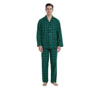 GLOBAL Homme Pyjama Flanelle Ensembles de Pyjama Homme Coton Vêtements de Nuit Haut Deux Pièces Chaud Pyjama Sets Boutonnés à Manches Longues Loungewear Carreaux Bleu/Vert 3XL