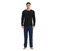 GLOBAL Homme Pyjama Flanelle Ensembles de Pyjama Homme Coton Vêtements de Nuit Haut Deux Pièces Chaud Pyjama Sets Col Rond à Manches Longues 3XL