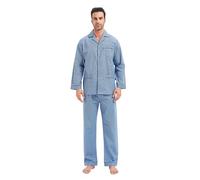 GLOBAL Homme Pyjama Flanelle Ensembles de Pyjama Homme Coton Vêtements de Nuit Haut Deux Pièces Chaud Pyjama Sets Boutonnés à Manches Longues Loungewear Carreaux Bleus 3XL