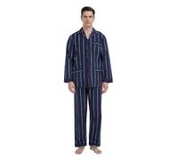 GLOBAL Homme Pyjama Flanelle Ensembles de Pyjama Homme Coton Vêtements de Nuit Haut Deux Pièces Chaud Pyjama Sets Boutonnés à Manches Longues Loungewear Carreaux Rouge/Bleu 3XL