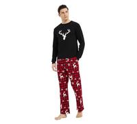 GLOBAL Homme Pyjama Flanelle Ensembles de Pyjama Homme Coton Vêtements de Nuit Haut Deux Pièces Chaud Pyjama Sets Col Rond à Manches Longues 3XL