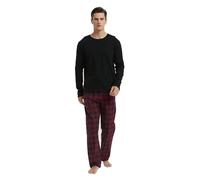 GLOBAL Homme Pyjama Flanelle Ensembles de Pyjama Homme Coton Vêtements de Nuit Haut Deux Pièces Chaud Pyjama Sets Col Rond à Manches Longues 3XL