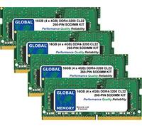 GLOBAL MEMORY 16Go (4 x 4Go) DDR4 3200MHz PC4-25600 260-PIN SODIMM MÉMOIRE RAM KIT pour Ordinateurs Portables