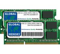 GLOBAL MEMORY 4Go (2 x 2Go) DDR3 1066MHz PC3-8500 204-PIN SODIMM MÉMOIRE RAM KIT pour MACBOOK (Fin 2008 - MI-/Fin 2009 - MI-2010) & MACBOOK Pro (Fin 2008 - DÉBUT/MI-/Fin 2009 - MI-2010)