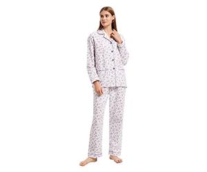 GLOBAL Pyjama pour Femme | Pyjama en Flanelle 100% Coton | Haut boutonné sur Le Devant et Pantalon à Cordon de Serrage