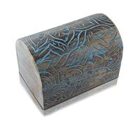 Global Village Bazaar Décoratif boîte à bijoux, arbre de vie sculpture en bois - Boîte au trésor - Organisateur de bijoux - Boîte à montre, Idée cadeau faites à la main -Bleu,22 x 15 x 15 cms