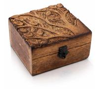 Global Village Bazaar Décoratif boîte à bijoux, arbre de vie sculpture en bois - Boîte au trésor - Organisateur de bijoux - Boîte à montre, Idée cadeau faites à la main -Antiquité,10 x 10 x 6 cms