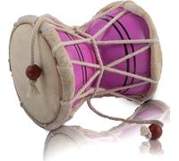 Global Village Bazaar Dumroo classique indien folklorique fait à la main en bois et cuir - Ensemble de tambour à main - Collection Percussion décorative Instruments du monde de la musique -Rose,7 cms