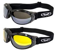Global Vision Eliminator ANSI Z87.1 Lot de 2 paires de lunettes de moto rembourrées anti-buée avec verres miroir jaunes