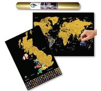 Global Walkabout Carte du monde et du Royaume-Uni à gratter avec fond drapeaux - Format voyage de luxe - Carte du monde et du Royaume-Uni - Pays et faits - Cadeau de voyage (noir)