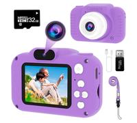 GlobalCrown Appareil Photo Enfant,Mini Caméra Numérique Rechargeable Caméscope Antichoc Photo vidéo pour Filles Garçons de 3 à 9 Ans,12M Vidéo HD 1080p pour Jeu en Plein air (32G Carte Incluse)