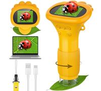 GlobalCrown Microscope Enfant, Microscope numérique de Poche avec lumière LED réglable,200x loupe microscopique Portable,Cadeau éducatif Scientifique pour garçons Filles de 3 4 5 6 7 8 Ans