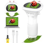 GlobalCrown Microscope Enfant, Microscope numérique de Poche avec lumière LED réglable,200x loupe microscopique Portable,Cadeau éducatif Scientifique pour garçons Filles de 3 4 5 6 7 8 Ans