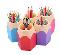 GlobalDeal Direct - Lot de 5 pots à crayons créatifs en forme de tête de crayon - Pour les fournitures de bureau, les pinceaux de maquillage, comme petits vases
