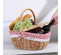 GLOBALHUT Panier de pique-nique en osier avec couvercle et poignée, fait à la main avec doublure en tissu, pour l'organisation de la maison et le camping (C), F447K75S9N8153Q7521R741BSYF