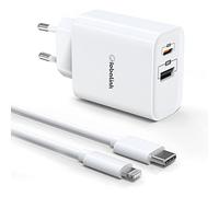 GlobaLink 32W Chargeur iPhone Rapide, 2 Port Prise Charge Rapide [Certifié MFi] - 20W Chargeur USB C + 12W USB A + Câble USB C 2M pour iPhone 13/Pro/Pro Max/12/Pro/Pro Max/iPad/Samsung Galaxy/Pixel