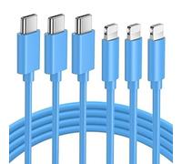 GlobaLink Câble USB C A Lightning 3 pièces 2 m, câble de charge rapide iPhone 12, compatible avec iPhone 12 Pro/12 Mini/12 ProMax/SE 2020/11 ProMax/X/XR/XS/8, iPad Pro 10,5 - Bleu