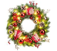 GlobaLink Couronne de Noël de 40cm 40LED- Pommes de pin | Perles Lumineuses Super Brillantes iP44 8 modèles Bricolage Couronne Noël Décoration de Noël- Piles(Fonction de Minuterie)