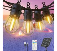 GlobaLink Guirlande Guinguette Solaire et Charge Extérieur, 17M 15+1 Leds 4 Modes Guirlande Lumineuse IP65 Etanche Décoration Guirlande Led Graduable pour Jardin Terrasse Pergola-Télécommandes