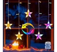GlobaLink Rideau Lumineux Noël 5 Étoiles Guirlande Lumineuse Pile 8 Modes Étanche IP44 Minuterie Décoration Intérieur/Exterieure pour Sapin de Noël Fenêtre Chambre -Multicolore