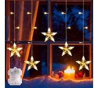 GlobaLink Rideau Lumineux Noël 5 Étoiles Guirlande Lumineuse Pile 8 Modes Étanche IP44 Minuterie Décoration Intérieur/Exterieure pour Sapin de Noël Fenêtre Chambre -Blanc chaud