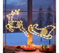 GlobaLink Rideau Lumineux Noël 95 LED Guirlande Traîneau de Rennes, 8 Modes+Minuterie, Alimentation par Piles, Utilisable Intérieur/Extérieur - Décoration pour Noël Mariage Anniversaire Fenêtre