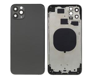 Globalstock Chassis Arriere en Vitre pour iPhone 11 Pro Max + Coque + Tiroir SIM Compatible Nu Noir/Blanc/Or/Vert | Back Cover + Frame (Noir)